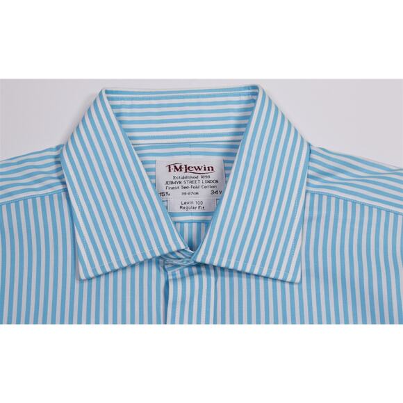 TM Lewin Aqua White Striped Regular Fit Dress Shirt (39) 15.5-34/35 - Picture 5 of 6